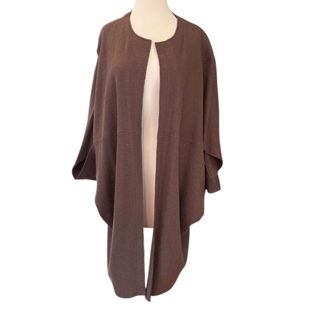 Marla Wynne Brown Wool Blend Knit Poncho Sweater Cardigan Size M-L